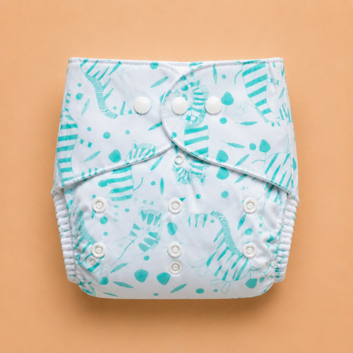 Reuseable Diaper - Printed - Aqua Safari